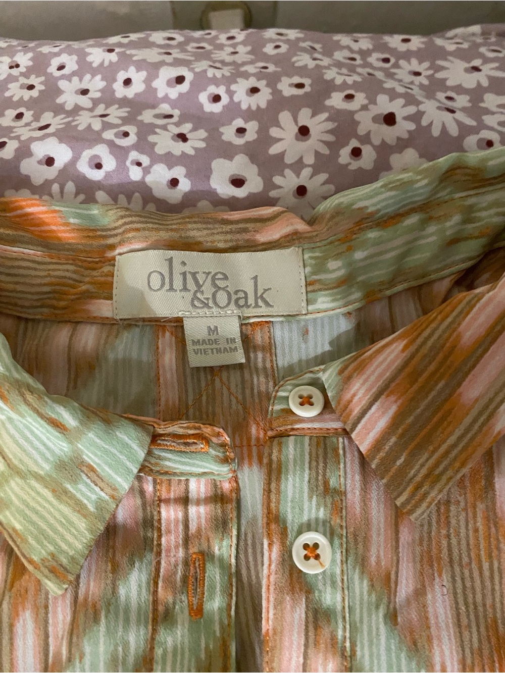 Olive & Oak Pastel Striped Button-Up Blouse in Mint Green & Peach